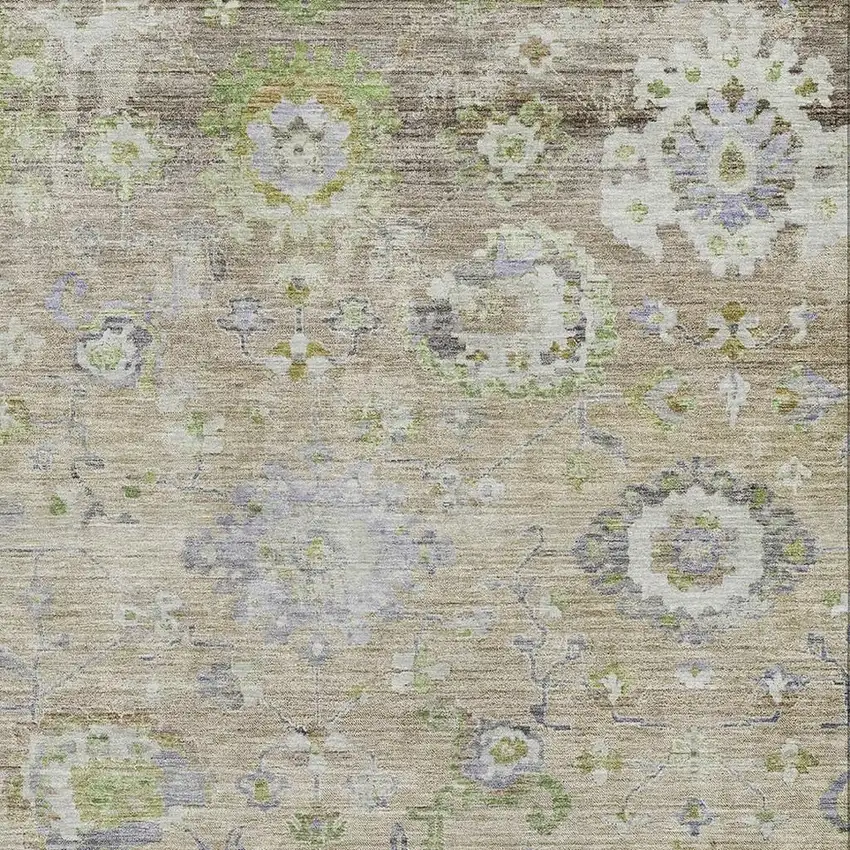 Beige Green And Blue Floral Washable Area Rug With UV Protection Photo 2