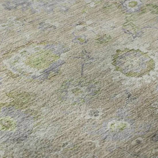 Beige Green And Blue Floral Washable Area Rug With UV Protection Photo 9