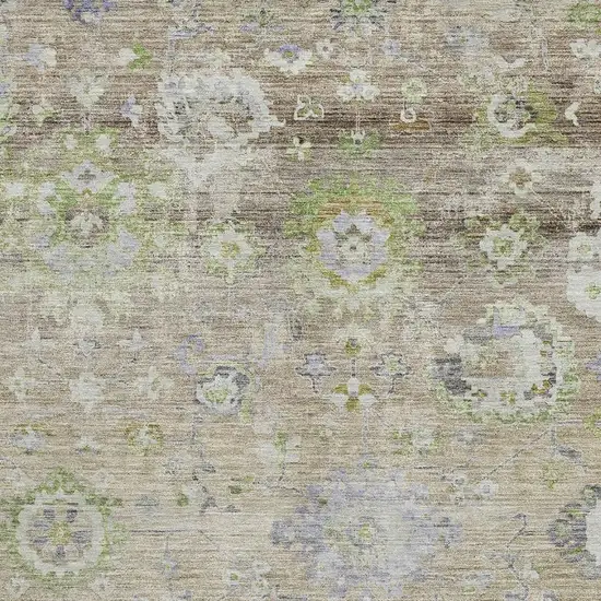 Beige Green And Blue Floral Washable Area Rug With UV Protection Photo 2