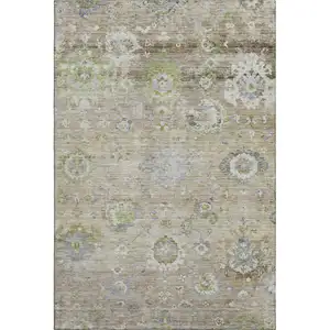 Photo of Beige Green And Blue Floral Washable Area Rug With UV Protection