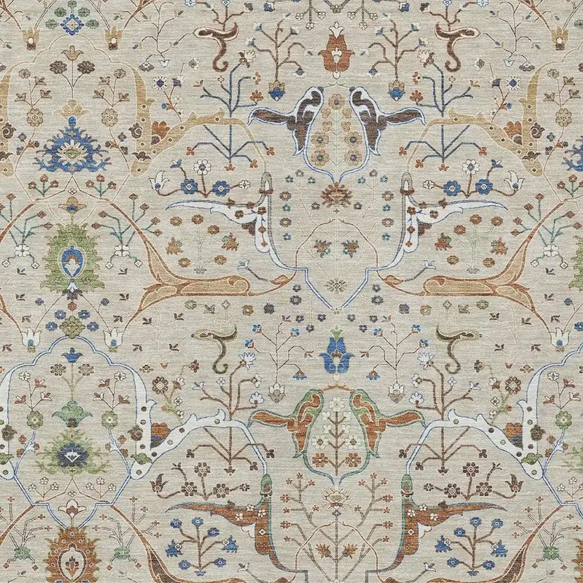 Beige Green And Blue Floral Washable Indoor Outdoor Area Rug Photo 7