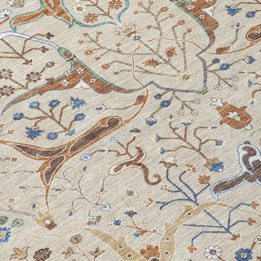 Beige Green And Blue Floral Washable Indoor Outdoor Area Rug Photo 7