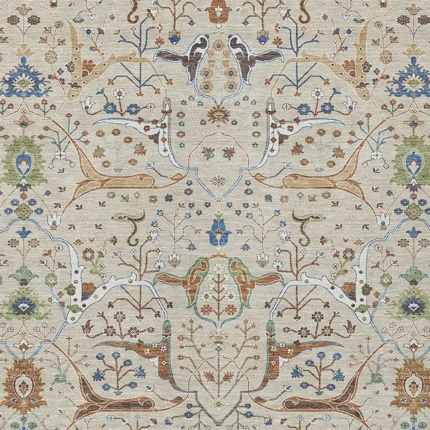 Beige Green And Blue Floral Washable Indoor Outdoor Area Rug Photo 7