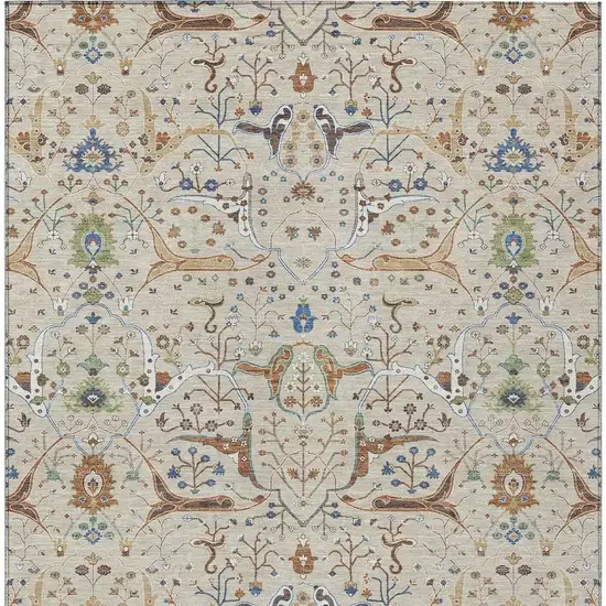 Beige Green And Blue Floral Washable Indoor Outdoor Area Rug Photo 5