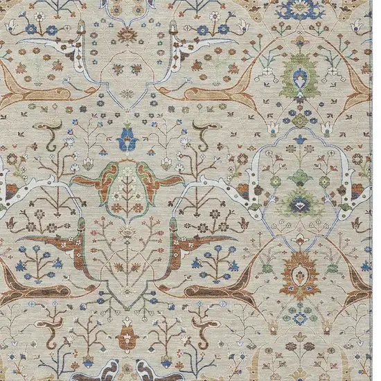 Beige Green And Blue Floral Washable Indoor Outdoor Area Rug Photo 7