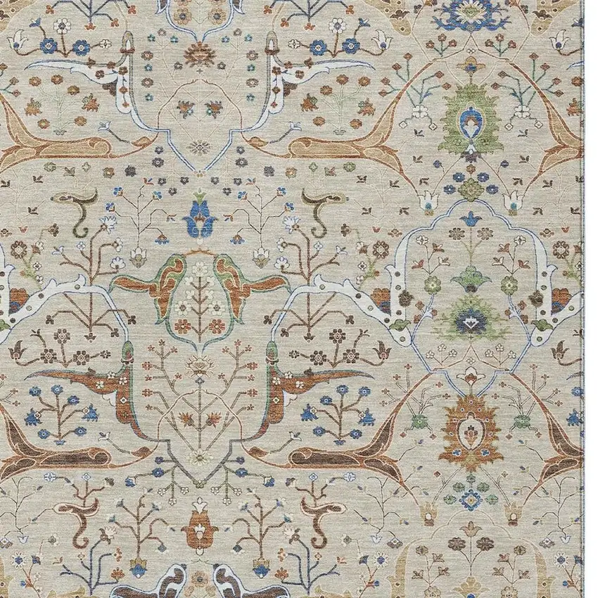 Beige Green And Blue Floral Washable Indoor Outdoor Area Rug Photo 7