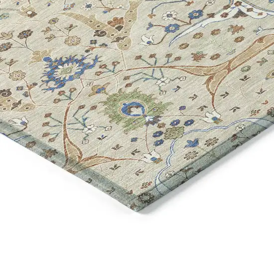 Beige Green And Blue Floral Washable Indoor Outdoor Area Rug Photo 6