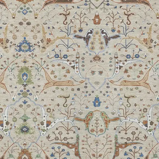 Beige Green And Blue Floral Washable Indoor Outdoor Area Rug Photo 6