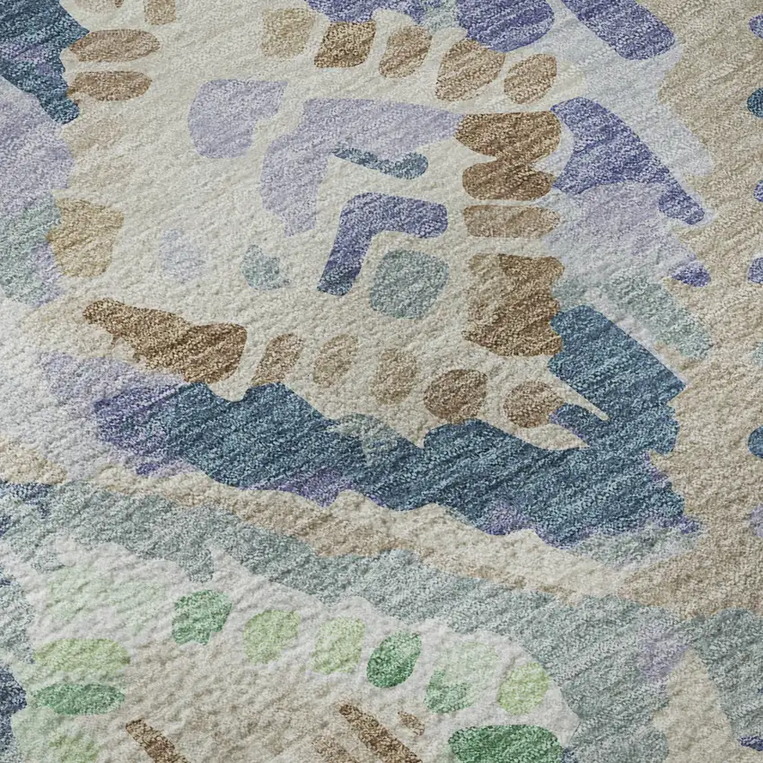 Beige Green And Blue Geometric Washable Area Rug With UV Protection Photo 9