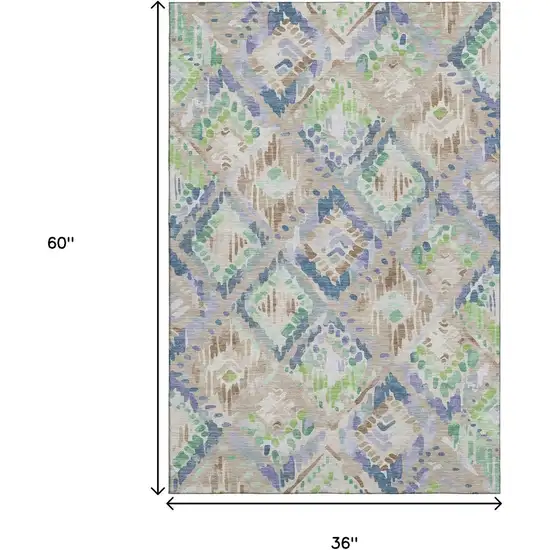 Beige Green And Blue Geometric Washable Area Rug With UV Protection Photo 3