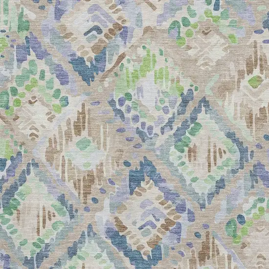 Beige Green And Blue Geometric Washable Area Rug With UV Protection Photo 2