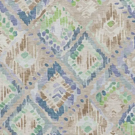 Beige Green And Blue Geometric Washable Area Rug With UV Protection Photo 2
