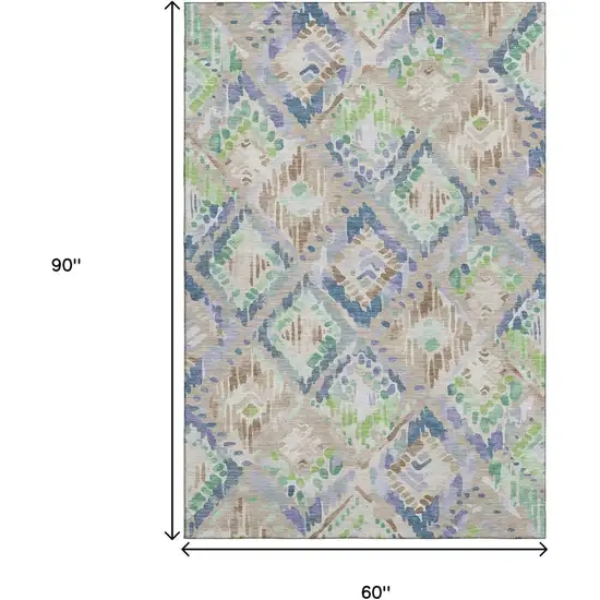 Beige Green And Blue Geometric Washable Area Rug With UV Protection Photo 8