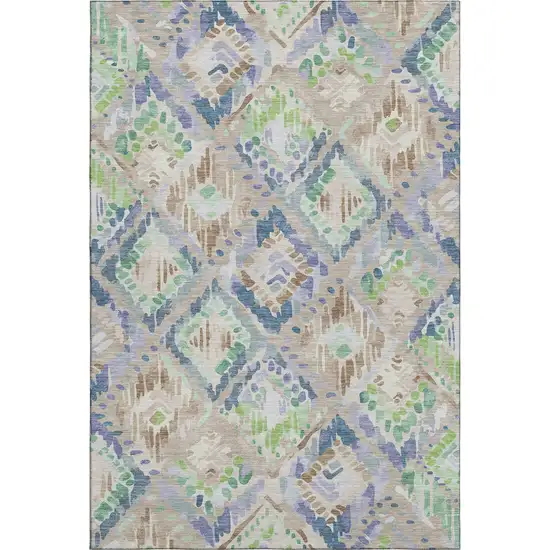Beige Green And Blue Geometric Washable Area Rug With UV Protection Photo 1