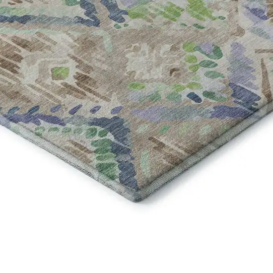Beige Green And Blue Geometric Washable Area Rug With UV Protection Photo 7