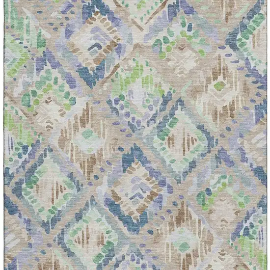Beige Green And Blue Geometric Washable Area Rug With UV Protection Photo 3