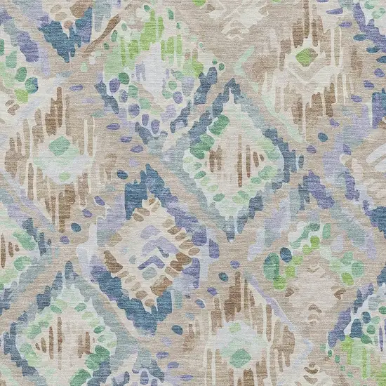 Beige Green And Blue Geometric Washable Area Rug With UV Protection Photo 2