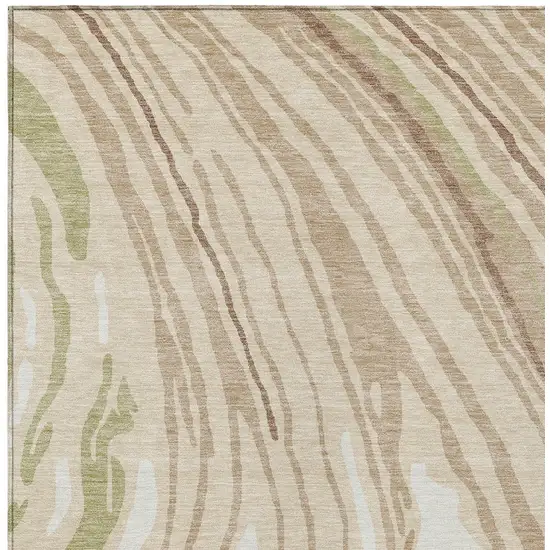 Beige Green And Brown Abstract Washable Indoor Outdoor Area Rug Photo 5