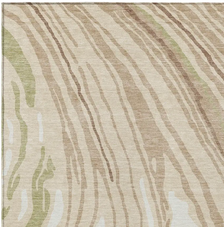 Beige Green And Brown Abstract Washable Indoor Outdoor Area Rug Photo 5