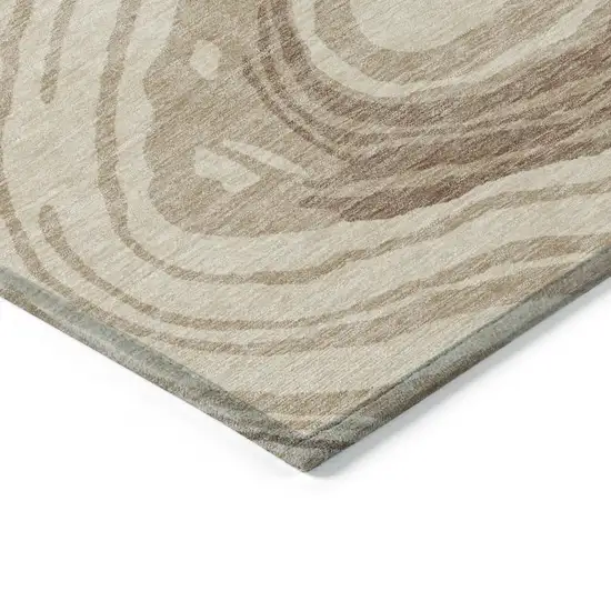 Beige Green And Brown Abstract Washable Indoor Outdoor Area Rug Photo 4