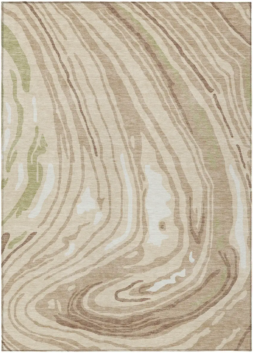 Beige Green And Brown Abstract Washable Indoor Outdoor Area Rug Photo 2
