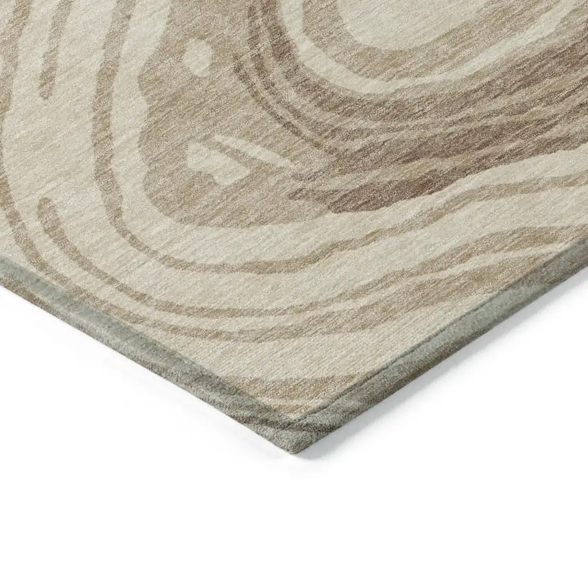 Beige Green And Brown Abstract Washable Indoor Outdoor Area Rug Photo 4