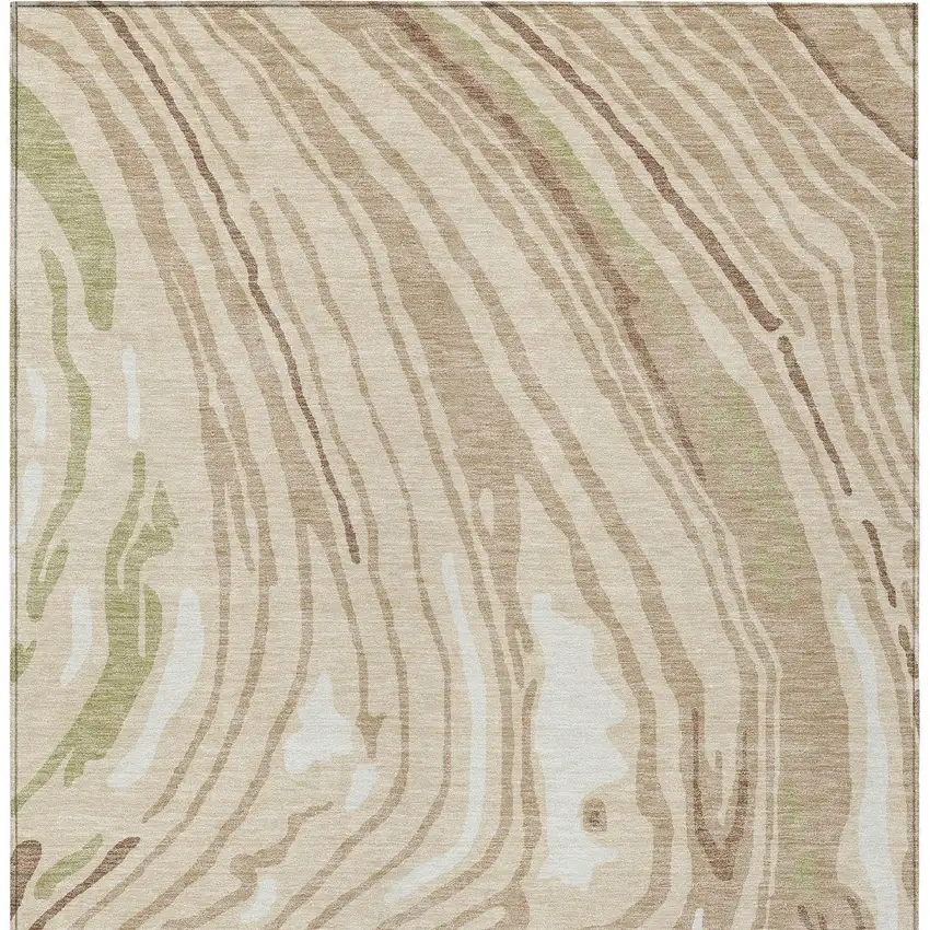Beige Green And Brown Abstract Washable Indoor Outdoor Area Rug Photo 6