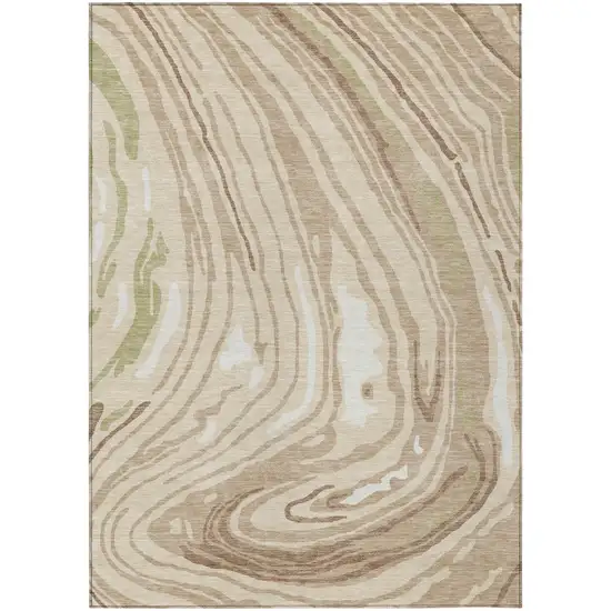 Beige Green And Brown Abstract Washable Indoor Outdoor Area Rug Photo 2