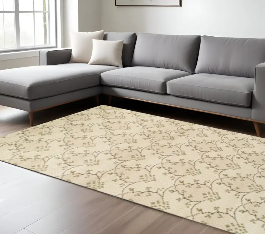 Beige Floral Vines Area Rug Photo 1