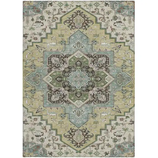 Beige Green And Brown Oriental Washable Indoor Outdoor Area Rug Photo 7