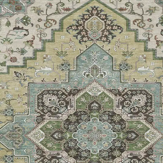 Beige Green And Brown Oriental Washable Indoor Outdoor Area Rug Photo 7