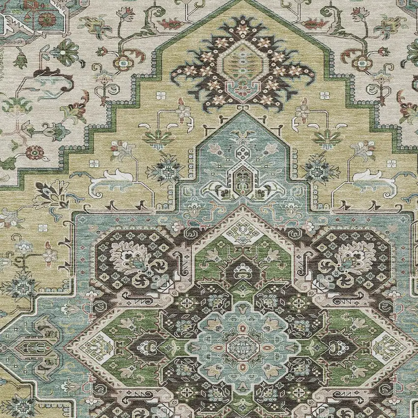 Beige Green And Brown Oriental Washable Indoor Outdoor Area Rug Photo 7