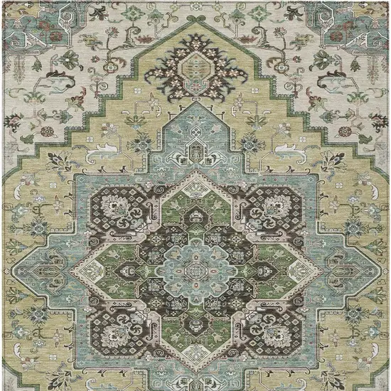 Beige Green And Brown Oriental Washable Indoor Outdoor Area Rug Photo 8