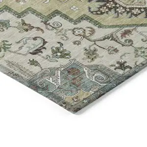Photo of Beige Green And Brown Oriental Washable Indoor Outdoor Area Rug