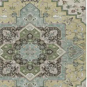 Photo of Beige Green And Brown Oriental Washable Indoor Outdoor Area Rug