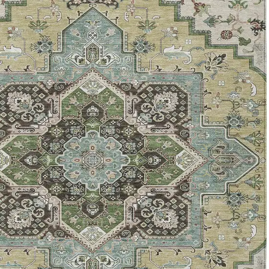 Beige Green And Brown Oriental Washable Indoor Outdoor Area Rug Photo 7
