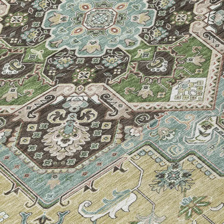 Beige Green And Brown Oriental Washable Indoor Outdoor Area Rug Photo 4