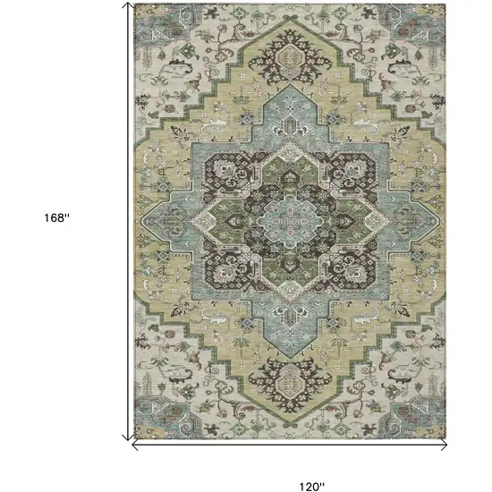 Beige Green And Brown Oriental Washable Indoor Outdoor Area Rug Photo 8