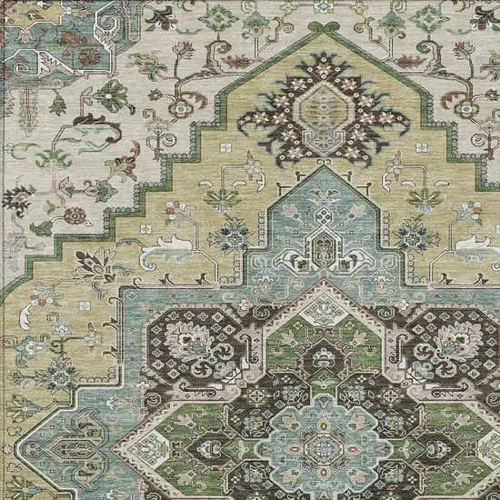Beige Green And Brown Oriental Washable Indoor Outdoor Area Rug Photo 6
