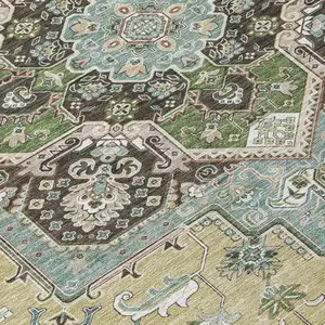 Photo of Beige Green And Brown Oriental Washable Indoor Outdoor Area Rug