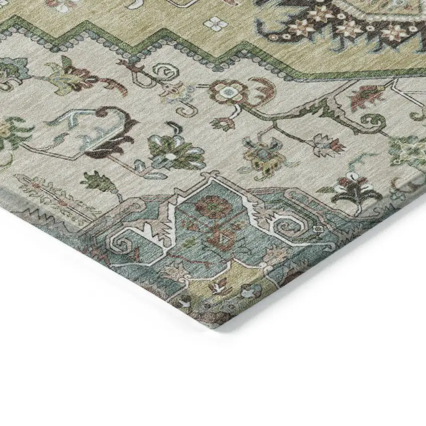 Beige Green And Brown Oriental Washable Indoor Outdoor Area Rug Photo 4