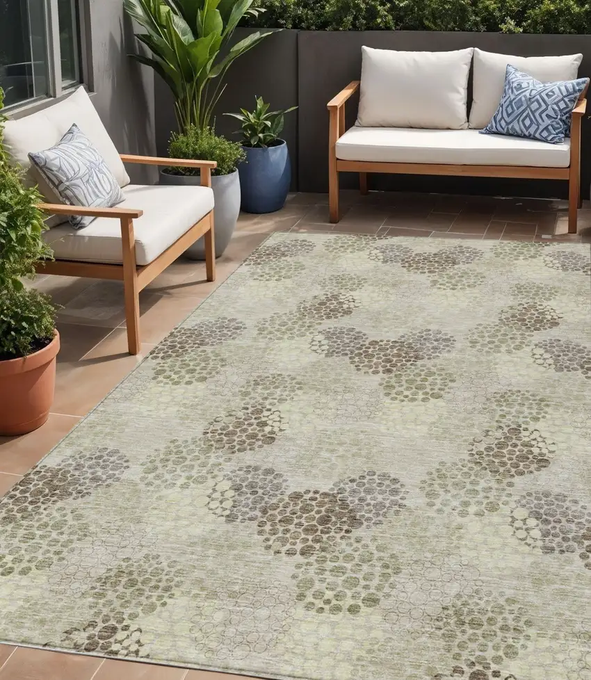 Beige Green And Ivory Polka Dot Washable Indoor Outdoor Area Rug Photo 1