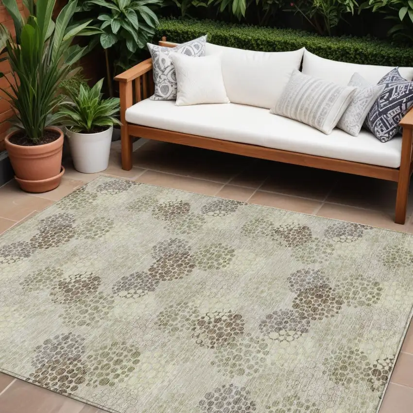 Beige Green And Ivory Polka Dot Washable Indoor Outdoor Area Rug Photo 1