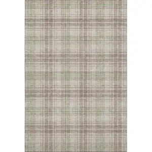 Photo of Beige Green And Tan Plaid Washable Area Rug With UV Protection