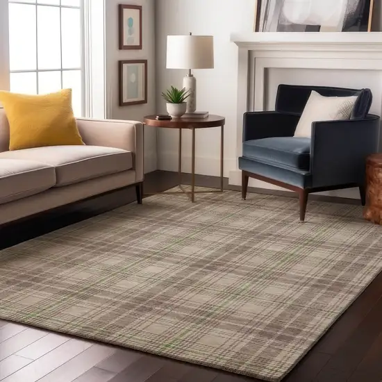 Beige Green And Tan Plaid Washable Area Rug With UV Protection Photo 4