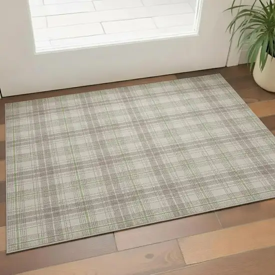 Beige Green And Tan Plaid Washable Area Rug With UV Protection Photo 2