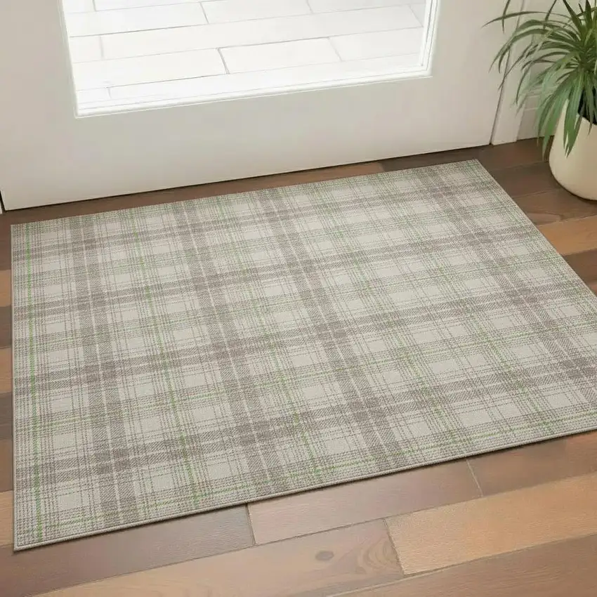 Beige Green And Tan Plaid Washable Area Rug With UV Protection Photo 2
