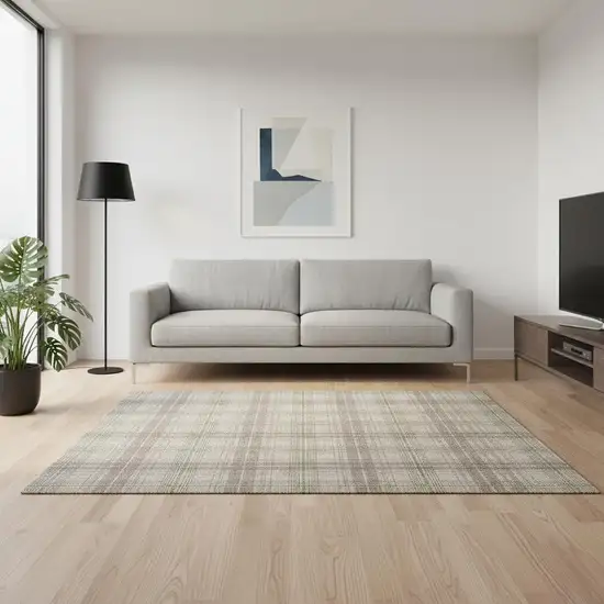 Beige Green And Tan Plaid Washable Area Rug With UV Protection Photo 2