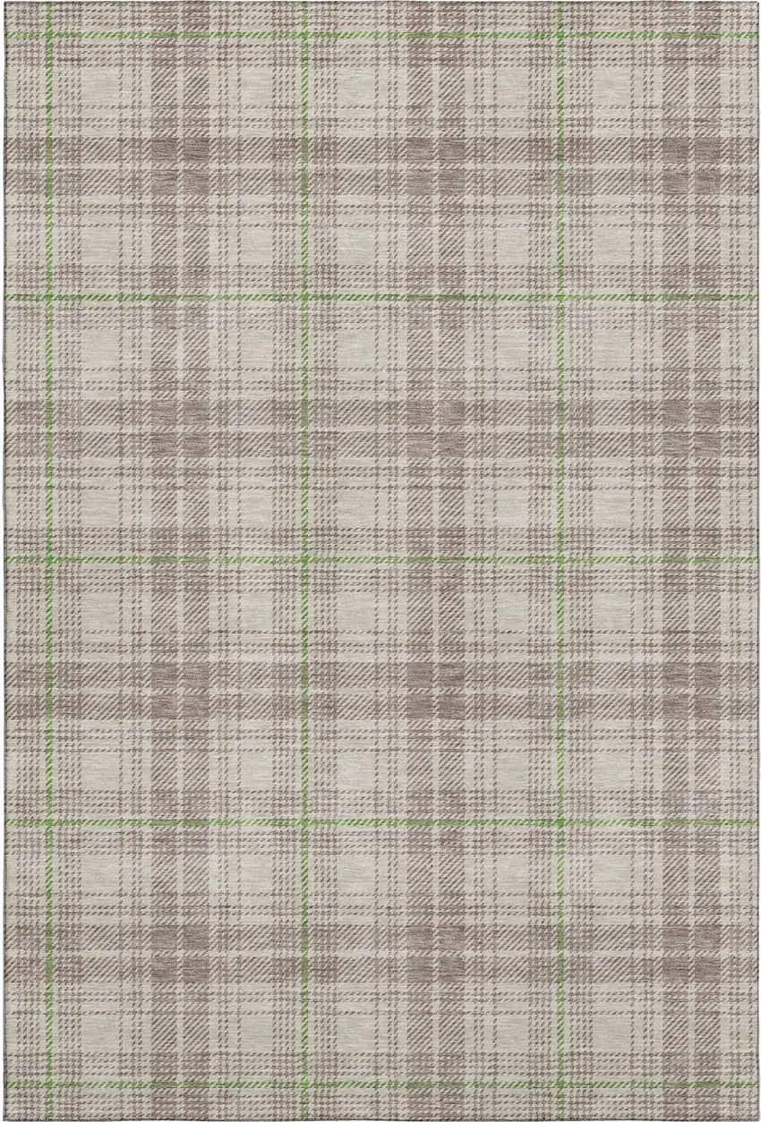 Beige Green And Tan Plaid Washable Area Rug With UV Protection Photo 1