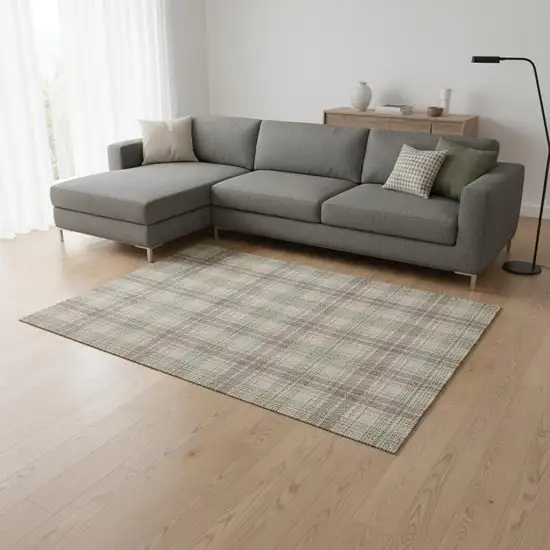 Beige Green And Tan Plaid Washable Area Rug With UV Protection Photo 2